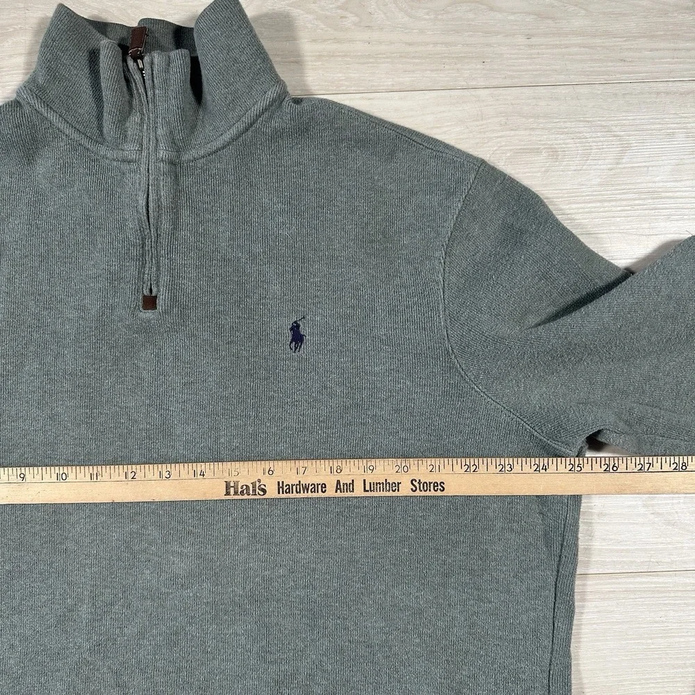 Polo Ralph Lauren Quarter Zip Pullover Mens XL Green Cotton Mock Neck Sweater
